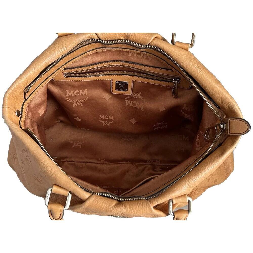 MCM Visetos Leather Cross Shoulder Bag Camel Tan Embossed Logo Purse Handbag - Picture 4 of 15